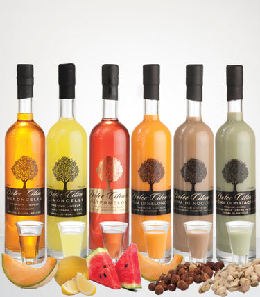 Fruit Liqueur Set 6x Bundle Pack Dolce Cilento Bundle Melon Liquor, Limoncello, Watermelon Liqueur, Cream Melon, Cream Hazelnut & Pistachio 6x 700ml (25% &17%) - Dolce Cilento Meloncello Limoncello